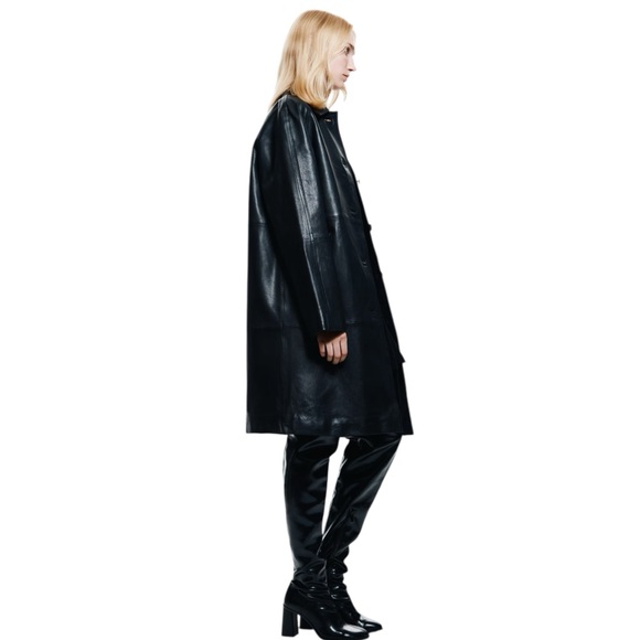 H&M NWT Knee Length Black Leather Jacket in Sz M - Picture 5 of 15